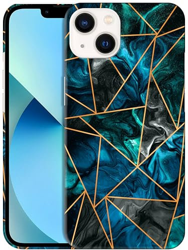 GlamCase for iPhone 13 Mini, iPhone 13 Mini Case - Blue Marble Geometric Pattern Design Printed Slim Fit Cute Plastic Hard Snap on Protective Designer Back Phone Case/Cover for iPhone 13 Mini.