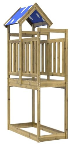 vidaXL Play Tower in Impregnated Pine Wood with Polyester Roof - Outdoor Climbing Frame/Playhouse, 110.5x52.5x215 cm, 3-8 Years