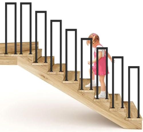 U-förmiges Schwarzes Quadratisches Rohrgeländer,Moderne Innenbereich Quadratische Treppengeländer,Geländer Metall für Terrassentreppen(Size:U 35cm,Color:Schwarz)