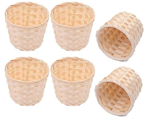 Bamyli 6Pcs Mini Woven Baskets Set Bamboo & Rattan Storage Bins for Crafts, Decor, Picnics Small Wooden Weave Organizer for Flowers, Fruit, Vanity