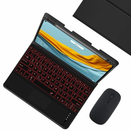 GUPENAA Funda con Teclado para Xiaomi Pad 5/5 Pro 11 2021, Contiene Ñ, 7 Colores Retroiluminados, Teclado Bluetooth Inalámbrico Magnético Desmontable con Ratón,Negro