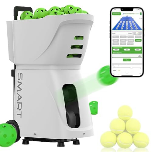 Eastnmythet Tennis-Trainingsmaschine, intelligente App-gesteuerte Tennisball-Aufschlagmaschine, tragbare Tennis-Pitching-Maschine für Anfänger,White
