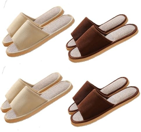 Teceyfeet 4 paires Pantoufles d’invité Pantoufles en Lin Antidérapantes Pantoufles Lavable Chaussures de Bain Pantoufles de Spa Chaussures de Maison Pantoufles Slippers Intérieur pour Femmes Hommes