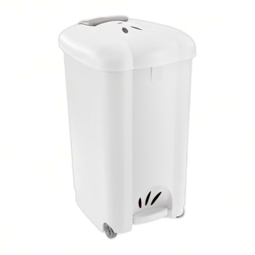 Sicignano - Poubelle rectangulaire 50 litres blanche avec pédale et roues, 34,5 x 41,5 x 63,5 cm, sans seau intérieur, avec poignée pour transport facile - pour bureau intérieur extérieur