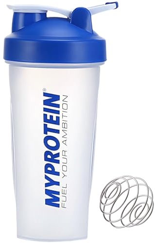 Copbopwn Bouteille d'agitation pour protéines 600ml Bouteille de shaker avec boule de mélange en acier Bouteille d'eau Shaker en plastique bleu Gobelet à shaker avec bouchon anti-fuite