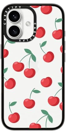 CASETiFY Compact iPhone 16 Case [Lightweight / 4ft. 2X Military Grade Drop Protection/Slim] - Cherries - Clear Black