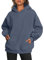Yunmlep Hoodie Damen Kapuzenpullover Oversize Casual Pullover Sweatshirt Langarm Baumwolle Pulli Herbst Winter Hoody mit Tasche (Graublau, M)