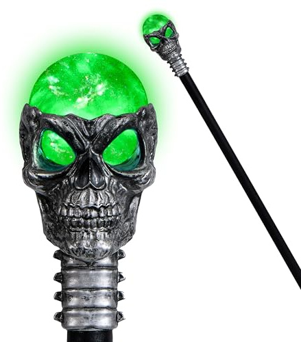 Spooktacular Creations Halloween Skull Ball Staff Vintage Cane, Magic Walking Cane Prop Stick Accessory for Halloween Party Pretend Play Costume, Halloween Dress Up