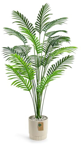 Der Rose 110cm Künstliche Palme im Topf mit weißen Steinen für Büro Deko | Hohe Künstliche Balkonpflanzen stabilem Innentopf und luftiger Silhouette für Wohnzimmer Bad und Empfang