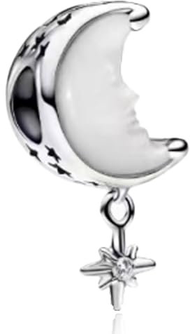Amuefer Moon and North Star für Armbänder 925 Sterling Silber mit Cubic Zirkonia Anhänger für Halloween Halsketten Geburtstag Weihnachten Schmuck Geschenke für Frauen