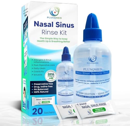 Kit de enjuague nasal con botella exprimible de 250 ml + 20 paquetes de sal – Neti Pot para limpieza de los senos nasales, alivio de alergias e higiene nasal, natural, pH equilibrado, sin medicamentos