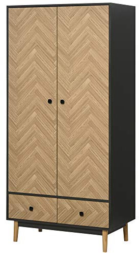 HOMCOM Armoire à 2 Portes, Armoire de Chambre, avec étagères, tringles et 2 tiroirs, Grain de Bois, en Bois, 90l x 50P x 190H cm, Gris foncé