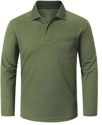 Outdoor Ventures Men's Long Sleeve Polo Shirt UPF50+ Breathable Golf Polo Moisture Wicking Quick Dry T Shirt Stretch Sports Athletic Tennis Performance Polo Lightweight Casual Work Top Cyan Green L