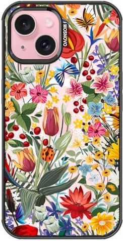 MOSNOVO for iPhone 15 Case, Fit for MagSafe, Military-Grade Drop Protection, Shockproof Bumper, Cute Women Girl Magnetic Floral Phone Case for iPhone 15, In The Garden/Black
