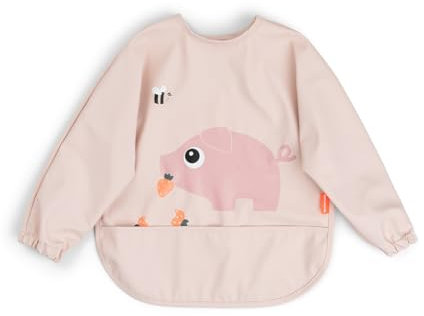 Done by Deer Ärmeltaschen-Lätzchen Tiny farm Rosa - OEKO-TEX® zertifiziert - Langärmeliges Lätzchen mit Auffangtäschchen - Zweifach verstellbarer Verschluss