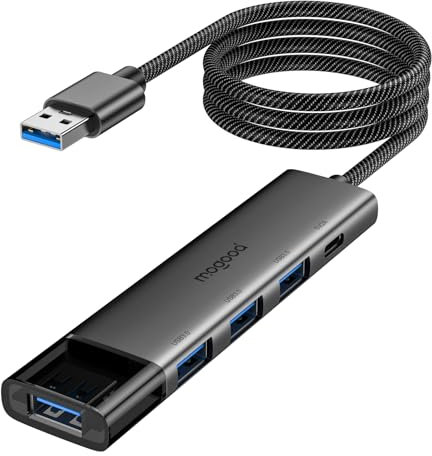 MOGOOD USB 3.0 Hub, 5Gbps 4 Port USB Hub with Powered Type C, Multi Port USB Adapter, USBA Extender Compatible with Laptop, PC, PS5, MacBook Pro/Air and More(1M)