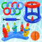 Joellfuner Juguetes Piscina Inflable Set, Aro de Baloncesto Flotante y Juego de Lanzamiento de Anillos, Juguetes de Flotador Piscina Niños, Juegos Piscina para Verano, Fiestas