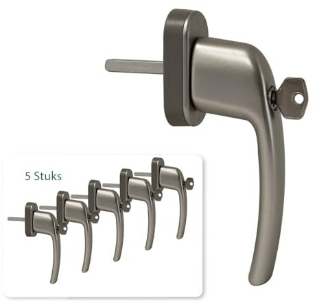 SILISTO Fenstergriffe mit SKG Schloss Aluminium EV1, Dreh- und Kippfunktion, 5 Stück, 40 mm Stift, abschließbarer Griff für Fenster und Türen, Push Lock Schloss, Sicherheitsstufe 2, inkl. Schrauben