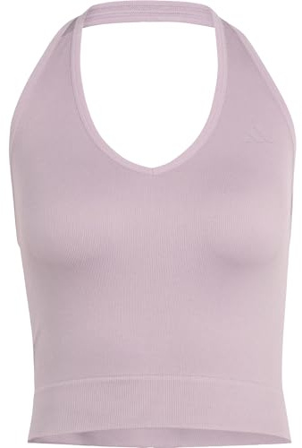 adidas Women's Workout Essentials Knit Halterneck T-Shirt, preloved fig, S