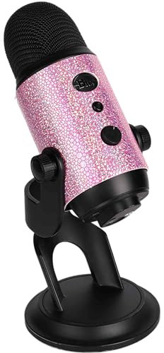 DUWUZEST Sparkling Blue Yeti Pop Filter - Cute Velcro Strap Design, Bling Diamond Shiny Skin Sleeve Compatible with Blue Yeti Microphones (Silver) (Sparkling Pink)