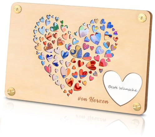Wanheart Geldgeschenk Holz Grußkarte, Holz Geldgeschenk Geburtstag - Kreative Geldgeschenk Verpackung aus Lindenholz - Einzigartiges Geburtstagsgeschenk für Männer und Frauen (herzförmig)