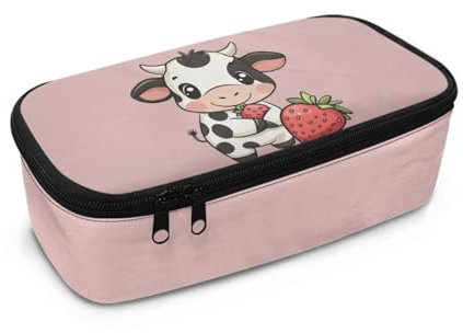 DISNIMO Kosmetiktasche mit großer Kapazität für Mädchen mit Reißverschluss, Erdbeer-Kuh, Taschenorganizer
