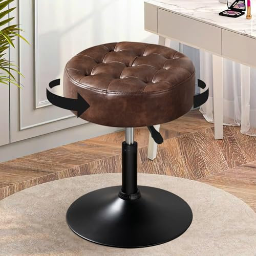 Ckaff Schminkhocker, Barhocker Schminktisch Hocker Höhenverstellbar Drehbar, Breiter Bürohocker aus Kunstleder Rund Badhocker Arbeitshocker Küchenhocker für Schlafzimmer Wohnzimmer Bar, Dunkelbraun