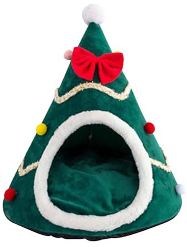 Cuccia per gatti a forma di albero di Natale, in peluche, accogliente, calda, semi-chiusa, per interni