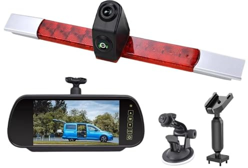 Rückfahrkamera Auto Für Hella 2DA 343 106-201 Mit 7-Zoll-Spiegelmonitor Doppelobjektiv Bremslicht Rückfahrkamera Für Alle Flachen Autos Kompatibel Rückansicht Kamera(Snap-on Mount)