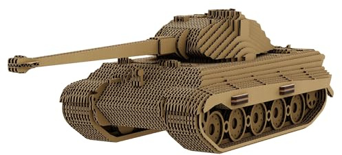CARTONIC MINI World of Tanks Tiger II – Karton-3D-Puzzle, 50 Teile, 8 × 6 × 20 cm, Ohne Kleber DIY Deko-Modell WOT, Aus recycelten Materialien