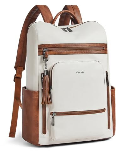 Shrrie aktualisierte große Reise Laptop Rucksack mit Laptop Compartmetn Passt 17 Zoll Laptop, wasserdicht vegan Leder Computer Rucksack für Frauen und Männer Arbeit Business College