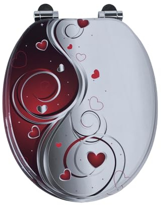SINOBATH WC-Sitz mit Soft-Close Funktion, Antibakterieller Toiletten-Deckel aus MDF Holzkern, Einfache Montage, Stabil & Langlebig（Herz Muster）