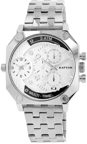 Raptor Damen Armbanduhr Analog in Silber, Gesamtlänge 23.5 cm, Edelstahlarmband – 3 ATM