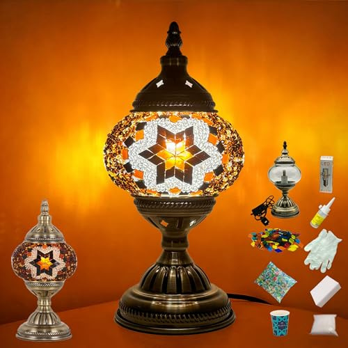 Maimeili Türkisches Mosaik-Lampen DIY-Set Tischleuchte Buntglas bohemian-marokkanisches Bastelset für Wohnzimmer Schlafzimmer Gestalten Sie Ihre eigene mehrfarbige Lampe mit antikem Bronzesockel