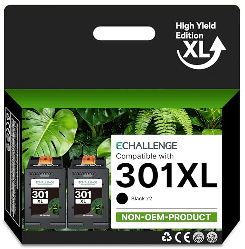 ECHALLENGE 301 XL druckerpatronen Kompatibel für HP 301 druckerpatronen Multipack 301XL tintenpatronen Ersatz 2540 1000 1010 1050 Envy 4500 5534 4502 Officejet 2620 2622 patronen(2 Schwarz,2-Pack)