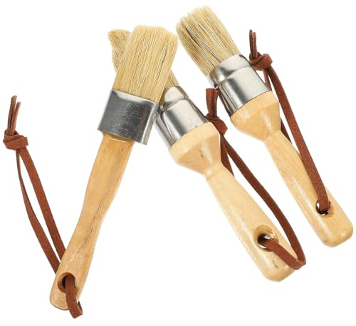 AUTSUPPL 3 Stück Wiederverwendbarer Naturborstenpinsel mit Holzgriff Komfortabler Griff und Haltbarkeit für Kreidefarben und Holzlasur im Haushalt
