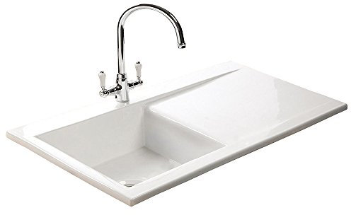 Astini Desire 100 1.0 Bowl Gloss White Ceramic Kitchen Sink, Waste & Colonial 7018/CP/WL Tap