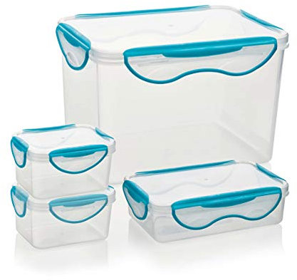 Genius ClipFresh Frischhaltedosen-Set Eckig 4 Teile Schadstoff-Frei Vorrats-Dose Multifunktions-Boxen Tiefkühl Mikrowelle Spülmaschine - Ideal zum Frischhalten