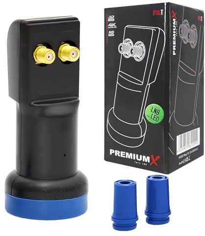 Premium X Twin LNB für 2 Teilnehmer mit LTE Filter & Wetterschutz – Full HD 4K für Satellitenschüssel & SAT Receiver digital Sat-LNB für TV UHD 0.1dB Blau
