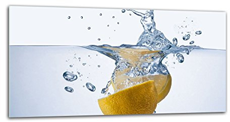 decorwelt - Pannello retrocucina, paraschizzi per piano cottura in vetro, 80 x 40 cm, protezione da parete e piastrelle, vetro decorativo, motivo: limone, colore: giallo e bianco