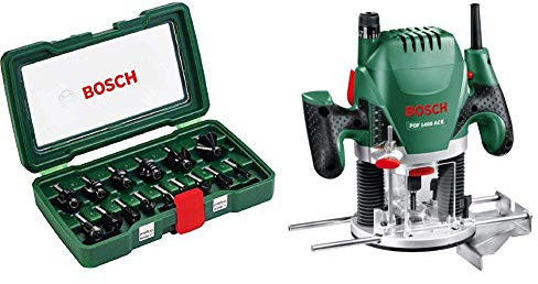 Bosch POF 1400 ACE Router and DIY 15tlg. Fräser-Set HM (Ø 8 mm)