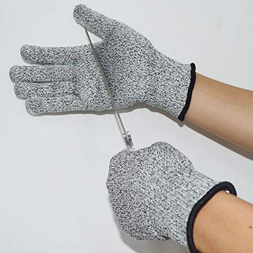 HPPE - Guantes industriales de seda de 5 niveles anticortes de peces, guantes de protección de procesamiento industrial, a prueba de cortes, color gris