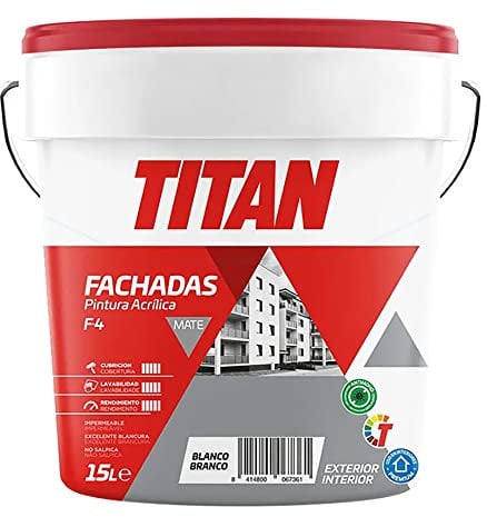 TITAN 22033 Pintura ACRÍLICA FACHADAS Mate F-4 Blanco 15l 125670015, Multicolor, Desconocido