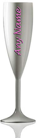 Personalised Virtually Unbreakable White Polycarbonate Champagne Flute - Any Name Multiple Colours Available - Hot Pink