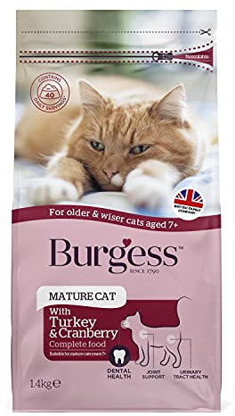 Burgess Dry Cat Food for Senior Cats with Turkey and Cranberry, 1.4 kg