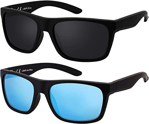 La Optica B.L.M. Herren Sonnenbrille UV400 Männer Sportbrille Fahrradbrille - Doppelpack Set Rubber Schwarz (Gläser: Grau, Türkis Verspiegelt)