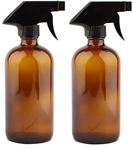 Uceoo - Botella de cristal con pulverizador de cristal de color ámbar vacío, 17,5 onzas, paquete de 2