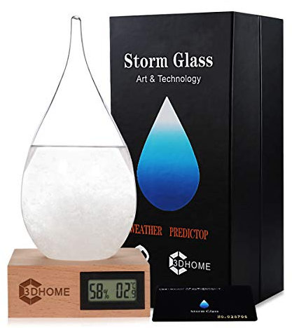 3DHOME Transparentes Wassertropfen-Sturmglas mit Basis aus reinem Holz, Wettervorhersage, kreative Wahl, einzigartigste Dekorationen für verschiedene Anlässe (klein) (XXL)
