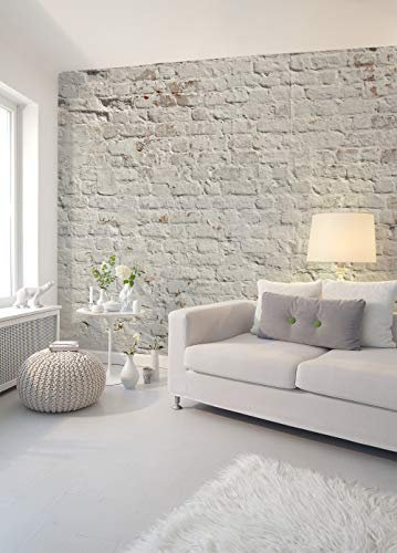 Rustikale Steinwand Tapete Weiss Wandposter XXL Vliestapete Steinoptik Fototapete Wohnzimmer 3D Effekt