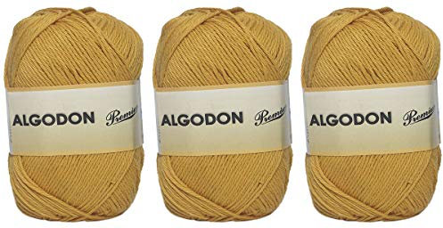 Baumwollgarn Premium-Baumwolle 100% Baumwolle, perfekt zum Selbermachen und Handstrickgarne (Senf Farbe, 100 g, aprox.220 m Packung mit 3 Stück)